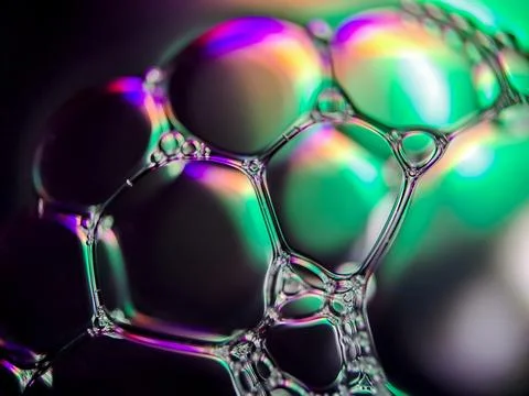 Macro colorful soap bubbles gradient abstract background blue pink Stock Photos