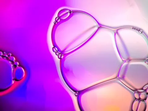 Macro colorful soap bubbles gradient abstract background blue pink Stock Photos