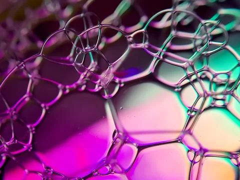 Macro colorful soap bubbles gradient abstract background blue pink Stock Photos