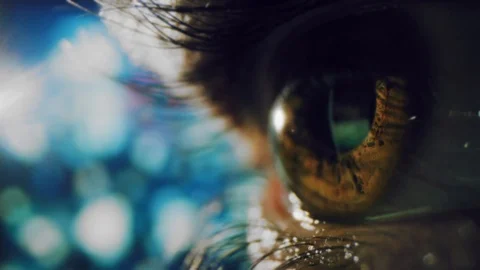 Macro Of Colourful Human Eye Social Media Internet Technology Reflections Iris Stock Footage 123731260