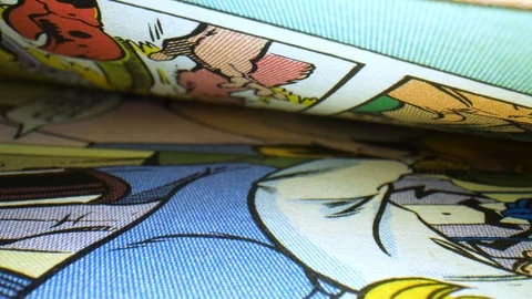Macro comic book detail and half tone Stock Footage 105463609