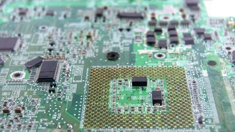 Macro Computer Main Board Circuit Slider Shot, Close Up Stock Footage 76520131