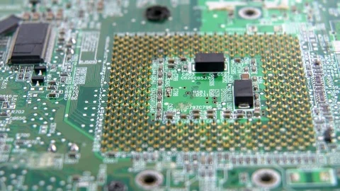 Macro Computer Main Board Circuit Slider Shot, Close Up Stock Footage 76520157