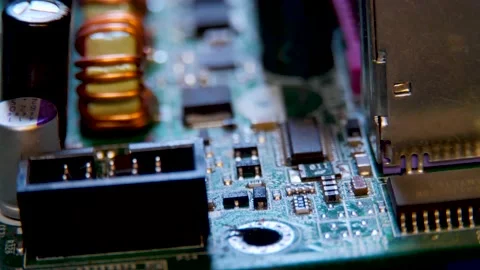 MACRO Computer Motherboard showing chips, transistors and circuits Stock Footage 130208152