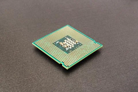 Macro of a computer's processor detail. Dark background. 写真素材