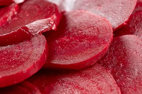 Macro of Cooked Beet Slices Showing Natural Pattern Stock Photos