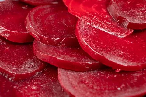 Macro of Cooked Beet Slices Showing Natural Pattern Stock Photos