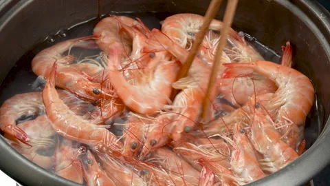 Macro of Cooked Vietnamese Whiteleg Shrimp in Hot Water Pot 動画素材 339633972