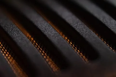 Macro Copper Texture: Selective Focus Closeup of Raised Parallel Elements, .. Stockfoto's