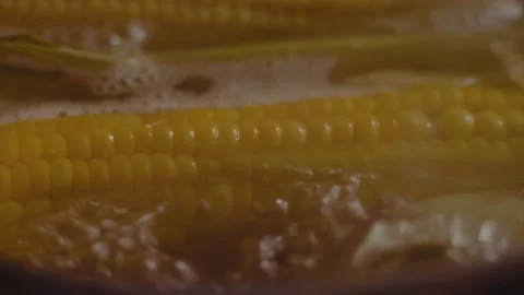 Macro, Corn Cobs Boiled in Boiling Water Stock Footage 140605748
