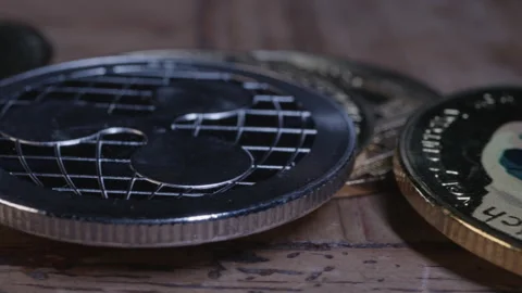 Macro of cryptocurrency coin collection Stock Footage 295030641