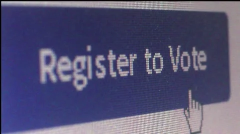 Macro CU of Large blue online banner 'Register to Vote' - user moves cursor Stock Footage 63201629