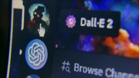 Macro CU User Hovers from Open AI to DALLE 2 on Discord Stock Footage 243986338