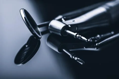 Macro of dental tools with reflection Stock Photos