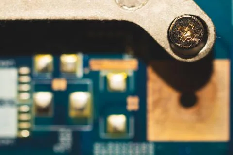 Macro detail of circuit board. computer motherboard close up. micro elements  스톡 사진