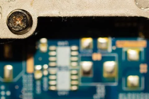 Macro detail of circuit board. computer motherboard close up. micro elements  스톡 사진