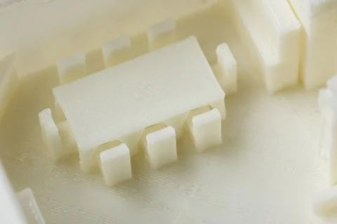 Macro detail of kitchen table and chairs 3D model printed on 3D printer with FDM 스톡 사진