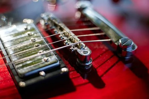 Macro details of Guitar Strings, close up. Electric guitar. Colour photograph Stock Photos