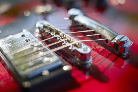 Macro details of Guitar Strings, close up. Electric guitar. Colour photograph Stock Photos