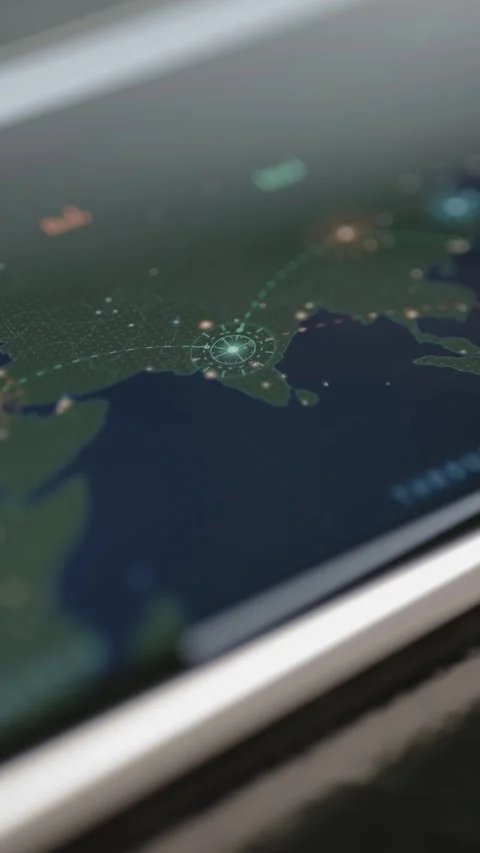 Macro digital map of Asia features illuminated nodes Stock Footage 342487040