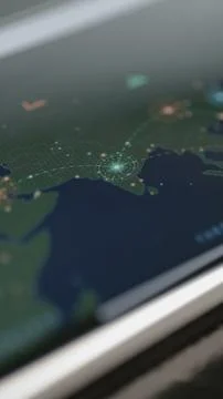 Macro digital map of Asia features illuminated nodes 스톡 사진