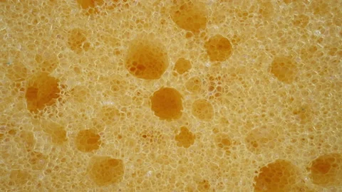Macro dolly of kitchen sponge for washing, detailed yellow porous foam texture Stock Footage 234178419