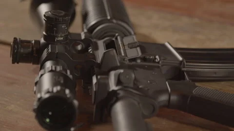 Macro dolly in over loaded AR-15 Stock Footage 171111117