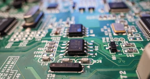 Macro dolly shot of a computer circuit board; 4k 60fps Stock Footage 146629008
