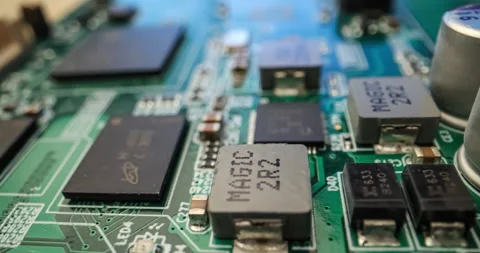 Macro dolly shot of a computer circuit board; 4k 60fps Stock Footage 146633826