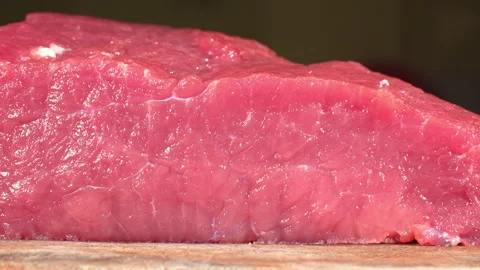 Macro Dolly Shot of Fresh Raw Beef Tenderloin Steak Stock Footage 343255359