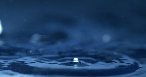 Macro of dripping drop of water falls into liquid fluid surface with splashes Stock Footage 269373554