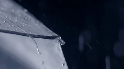 Macro edge of clear plastic umbrella with slow motion rain HD Stock Footage 117629224
