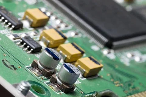 Macro of electronic components of a computer. Stock Photos