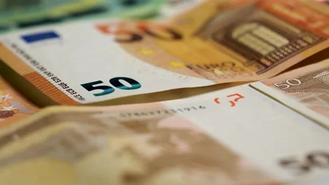 Macro euro banknotes on white table 4k 50 fps Stock Footage 148402434