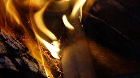 Macro Extreme Close Up of Burning Dry Bamboo Fibers Turning into Glowing Red Ash Video stock 327853313