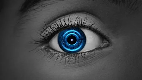 Macro eye with high technology with plexus Stock Illustration