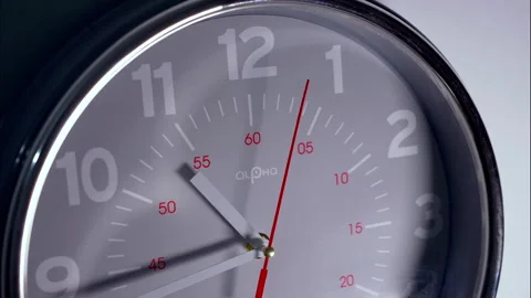 Macro Fast Time-Lapse of a Gray Clock With Red Minute Numerals Stock Footage 337392650