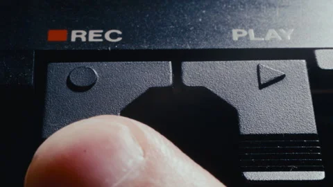 Macro of Finger Pressing Record Button on Vintage Audio Deck Stock Footage 342452272