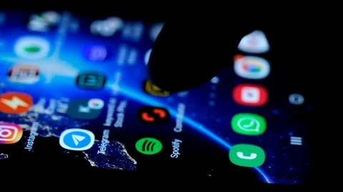 Macro Of A Finger Tapping Spotify App On A Smartphone,streaming music platform Stock Footage 126835014