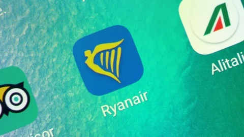 Macro of a Finger Touching Ryanair App on a Smartphone, in USA 2018 Stock Footage 120239428
