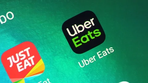Macro of a Finger Touching Uber Eats App on a Smartphone, in USA 2018 Stock Footage 120239037