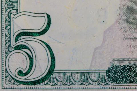 Macro five dollar bill showing abstract detail Stock Photos