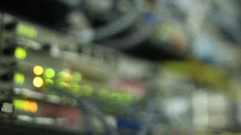 Macro Flash LED Lamp Computer with Network Wire in Data Center Stock-Footage 74111705