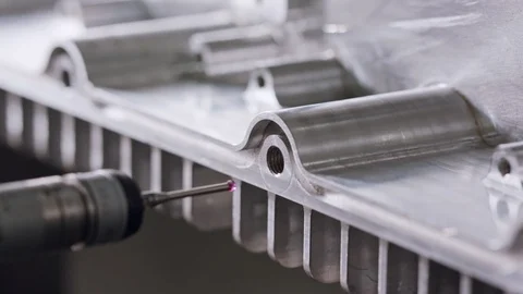 Macro footage of a coordinate measuring machine CMM measuring metal part Stock-Footage 98746899