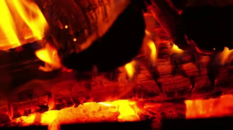 Macro footage fire smoldering coal in fireplace Video stock 67547142