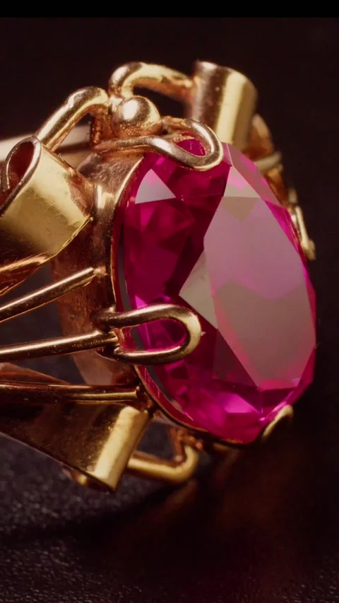 Macro frame of golden ring with red stone Vídeo Stock 237701901