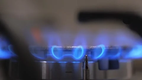 Macro Gas Stove Burner Ignition and Blue Flame Stock Footage 334078662