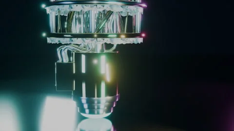 Macro Glide Past Glowing Cyan Quantum Core Emitter, 4K Stock Footage 345540949