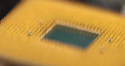 Macro golden microprocessor computer parts closeup 4k movie slow motion Stock Footage 259031973