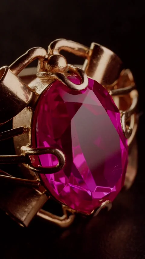 Macro golden ring with red stone, glare of light Видео 237701881